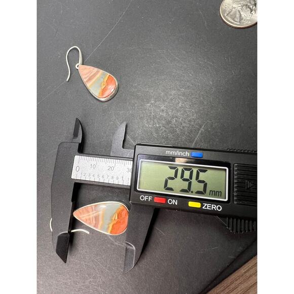 NEW Polychrome Jasper teardrop sterling silver dangle earrings 11.37 grams - Picture 4 of 11